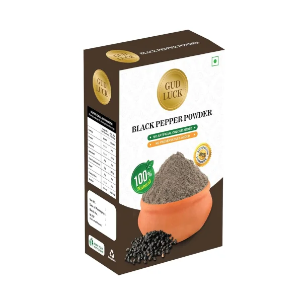 Gudluck Black Pepper Powder - Vegan and Gluten Free, For Cooking, Smoothies, Tea, Packed in Resealable Zip Lock Pouch 3.5 oz